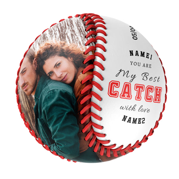 You Are Best Catch With Love Personalized Anniversary Name Date Photo White Baseballs