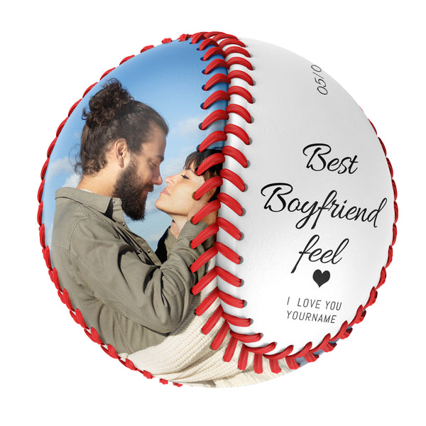 Best Boyfriend Feel Personalized Anniversary Name Date Photo White Baseballs