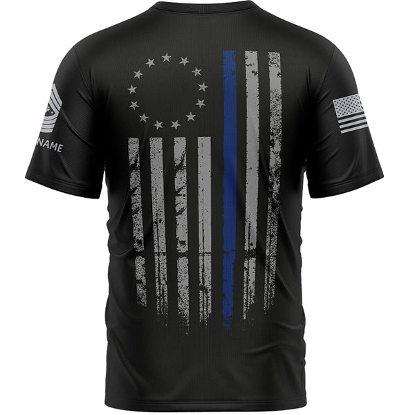 Custom Black American Flag Military Rank Veteran Name T-Shirt