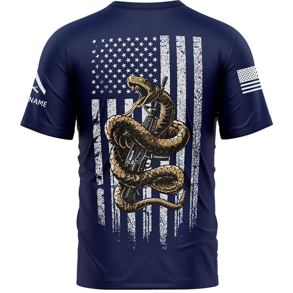 Custom Navy Snake American Flag Military Rank Veteran Name Memorial Day T-Shirt