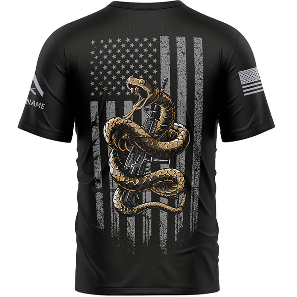 Custom Black Snake American Flag Military Rank Veteran Name Memorial Day T-Shirt