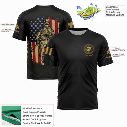 Custom Black American Flag Military Veteran Name T-Shirt