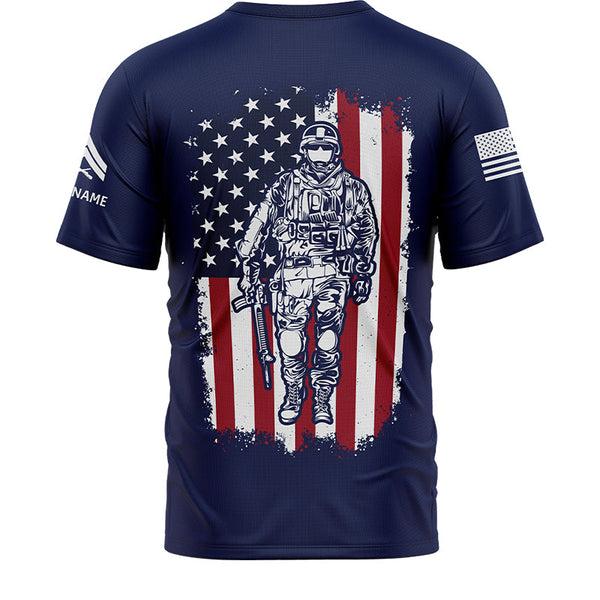 Custom Navy American Flag Military Rank Veteran Name T-Shirt