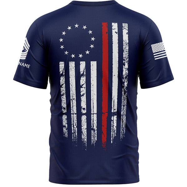 Custom Navy American Flag Military Rank Veteran Name T-Shirt