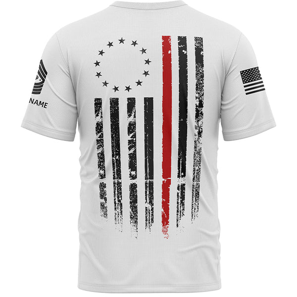 Custom White American Flag Military Rank Veteran Name T-Shirt