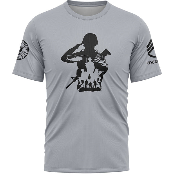Custom Grey USA Military Rank Veteran Name T-Shirt