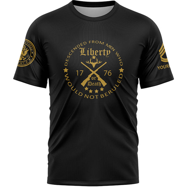Custom Black Descended From Men Who Would Not Beruled 1776 Military Rank Veteran Name T-Shirt
