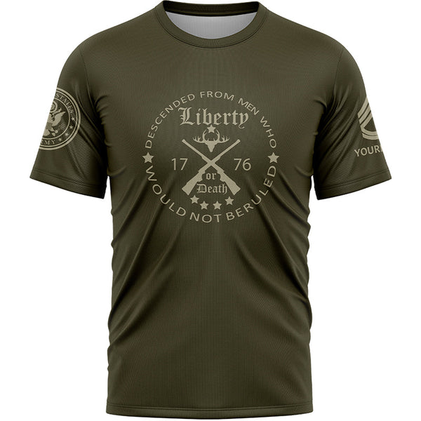 Custom Olive Descended From Men Who Would Not Beruled 1776 Military Rank Veteran Name T-Shirt