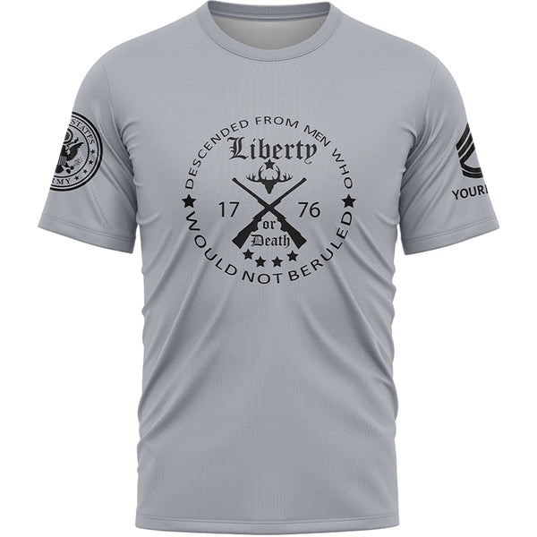 Custom Grey Descended From Men Who Would Not Beruled 1776 Military Rank Veteran Name T-Shirt