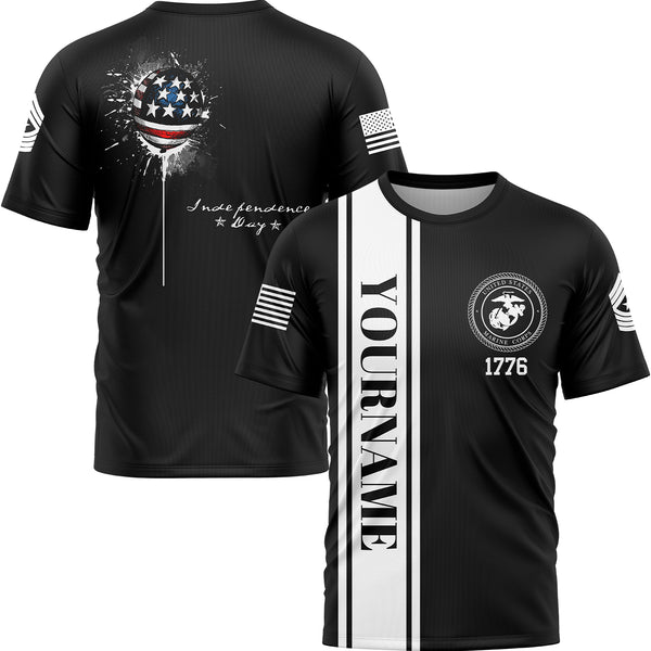 Custom Black Military Rank Veteran Name Independence Day T-Shirt