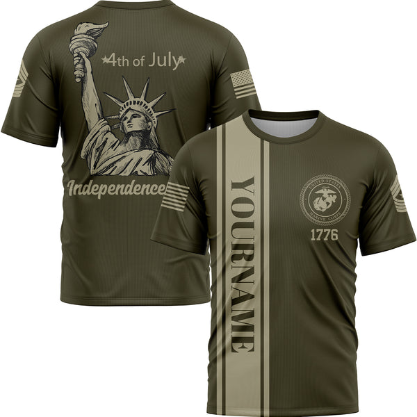 Custom Olive The Statue of Liberty 4th Of July Military Rank Name Independence Day T-Shirt