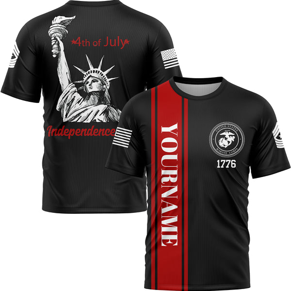 Custom Black The Statue of Liberty 4th Of July Military Rank Name Independence Day T-Shirt