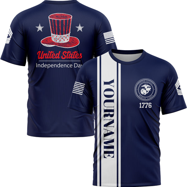 Custom Navy United States Military Rank Name Independence Day T-Shirt