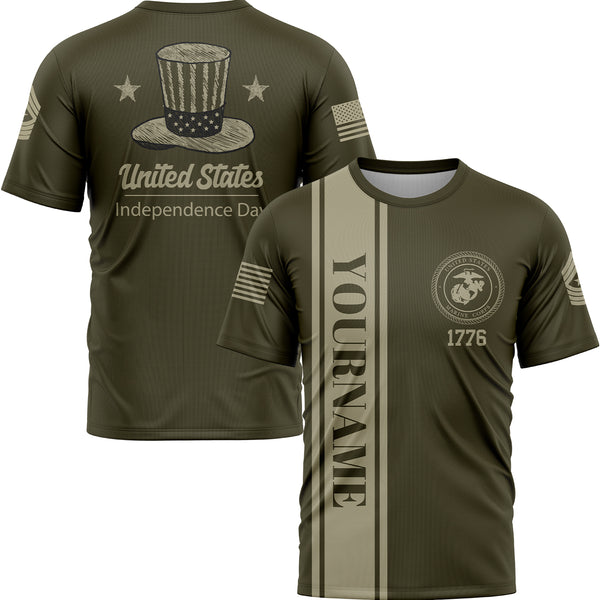 Custom Olive United States Military Rank Name Independence Day T-Shirt