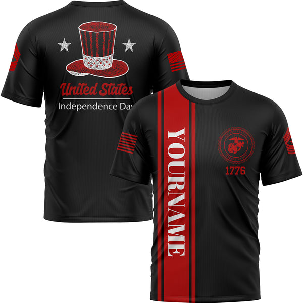 Custom Black United States Military Rank Name Independence Day T-Shirt