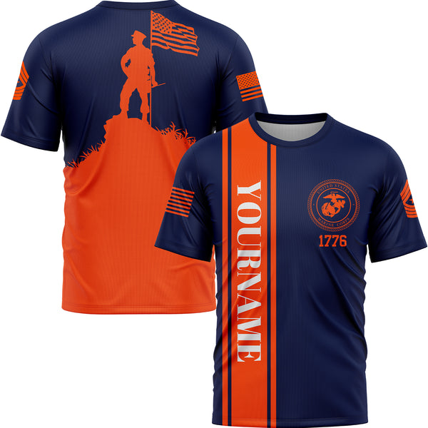 Custom Navy American Flag Military Rank Name Independence Day T-Shirt