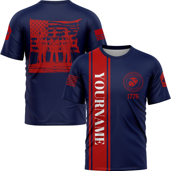 Custom Navy American History Flag Military Rank Name Independence Day T-Shirt