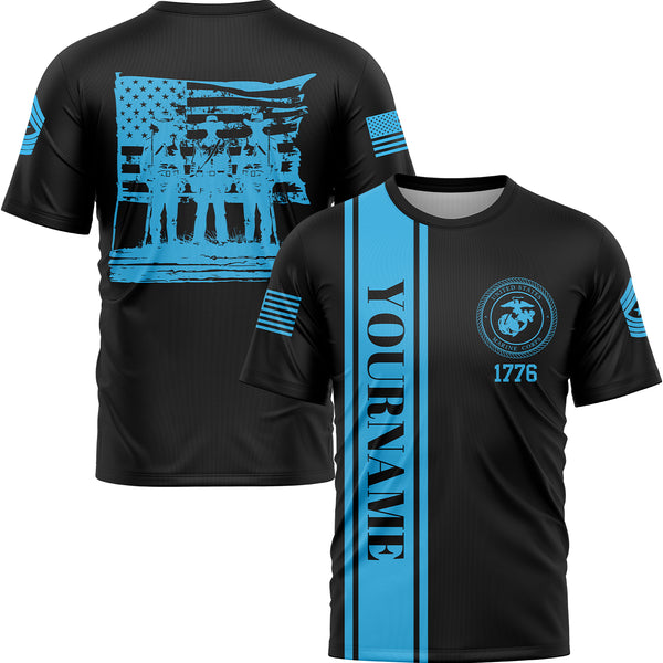 Custom Black American History Flag Military Rank Name Independence Day T-Shirt