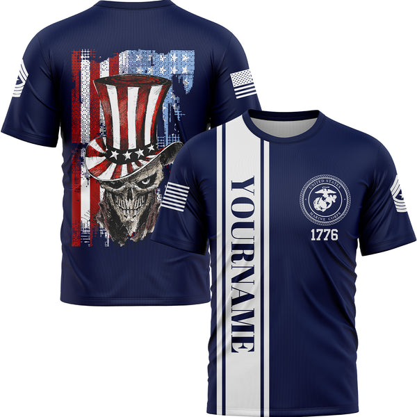 Custom Navy Magician Skull Military Rank Name Independence Day T-Shirt