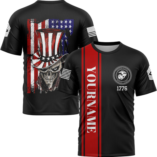 Custom Black Magician Skull Military Rank Name Independence Day T-Shirt