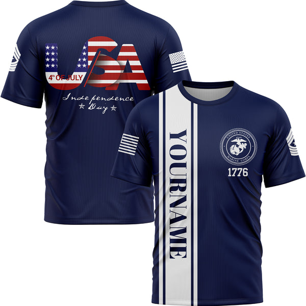 Custom Navy USA Military Rank Name Independence Day T-Shirt