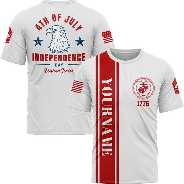 Custom White Eagle 4th Of July Military Rank Name Independence Day T-Shirt