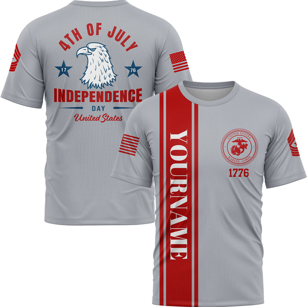 Custom Grey Eagle 4th Of July Military Rank Name Independence Day T-Shirt