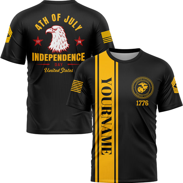 Custom Black Eagle 4th Of July Military Rank Name Independence Day T-Shirt