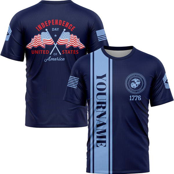 Custom Navy American Flag Military Rank Name Independence Day T-Shirt