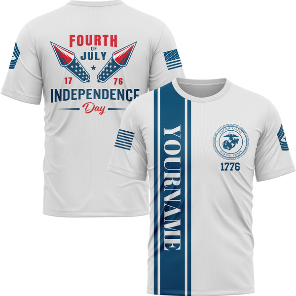 Custom White Fourth Of July Military Rank Name Independence Day T-Shirt