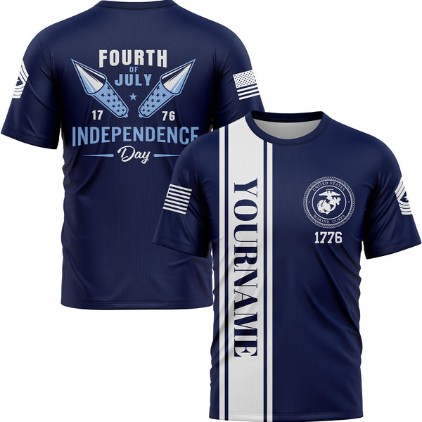 Custom Navy Fourth Of July Military Rank Name Independence Day T-Shirt