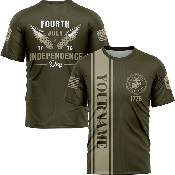Custom Olive Fourth Of July Military Rank Name Independence Day T-Shirt