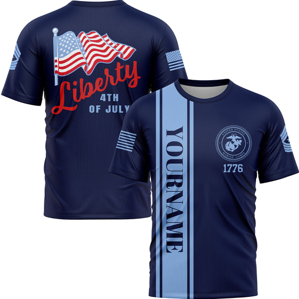 Custom Navy American Flag Military Rank Name Independence Day T-Shirt