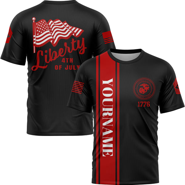 Custom Black American Flag Military Rank Name Independence Day T-Shirt