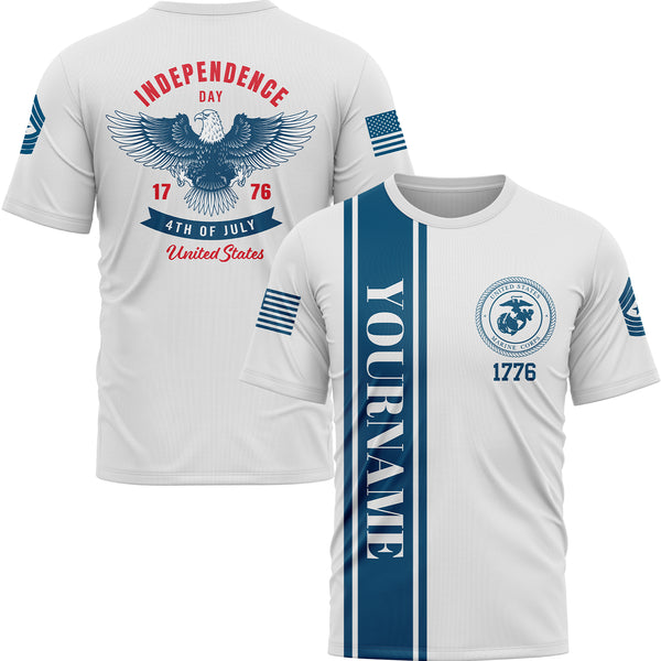 Custom White 1776 Eagle Military Rank Name Independence Day T-Shirt