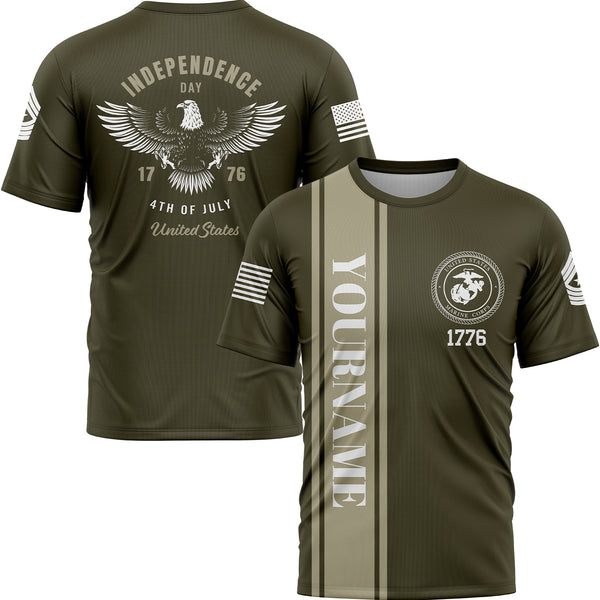 Custom Olive 1776 Eagle Military Rank Name Independence Day T-Shirt