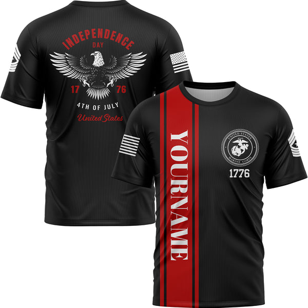 Custom Black 1776 Eagle Military Rank Name Independence Day T-Shirt