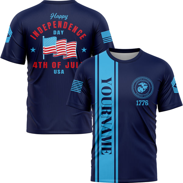 Custom Navy 4th Of July American Flag Military Rank Name Independence Day T-Shirt