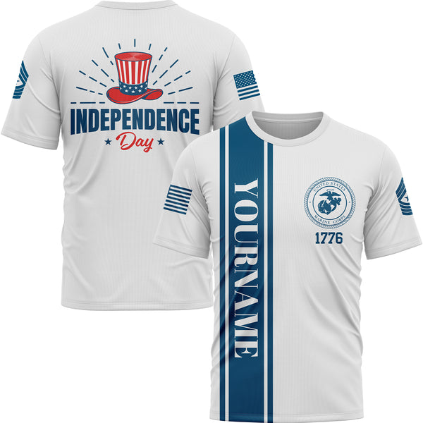 Custom White Magic Hat Military Rank Name Independence Day T-Shirt