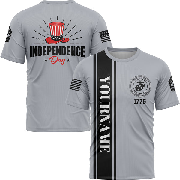 Custom Grey Magic Hat Military Rank Name Independence Day T-Shirt