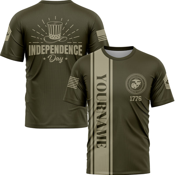 Custom Olive Magic Hat Military Rank Name Independence Day T-Shirt