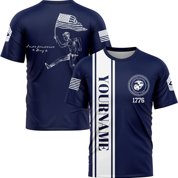 Custom Navy American Flag Military Rank Name Independence Day T-Shirt