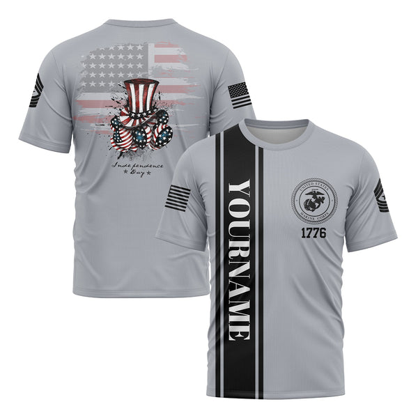 Custom Grey Magic Hat American Flag Military Rank Name Independence Day T-Shirt