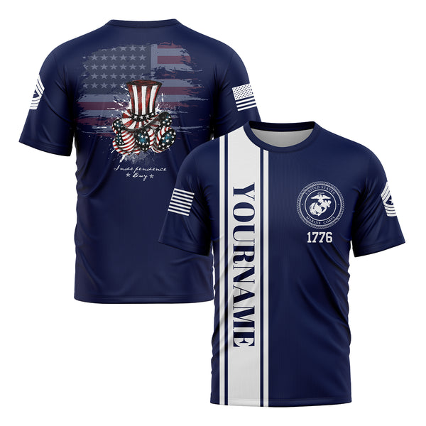 Custom Navy Magic Hat American Flag Military Rank Name Independence Day T-Shirt