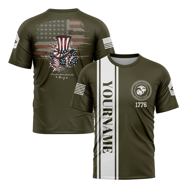 Custom Olive Magic Hat American Flag Military Rank Name Independence Day T-Shirt