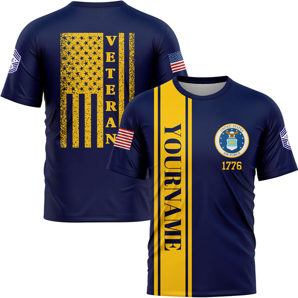 Custom Navy 1776 American Flag Military Rank Name Veterans Day T-Shirt