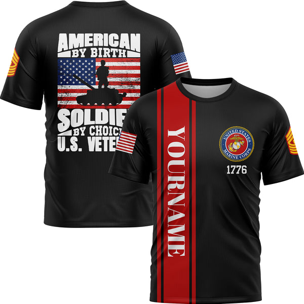 Custom Black American By Birth Soldier By Choice 1776 Military Rank Name Veterans Day T-Shirt