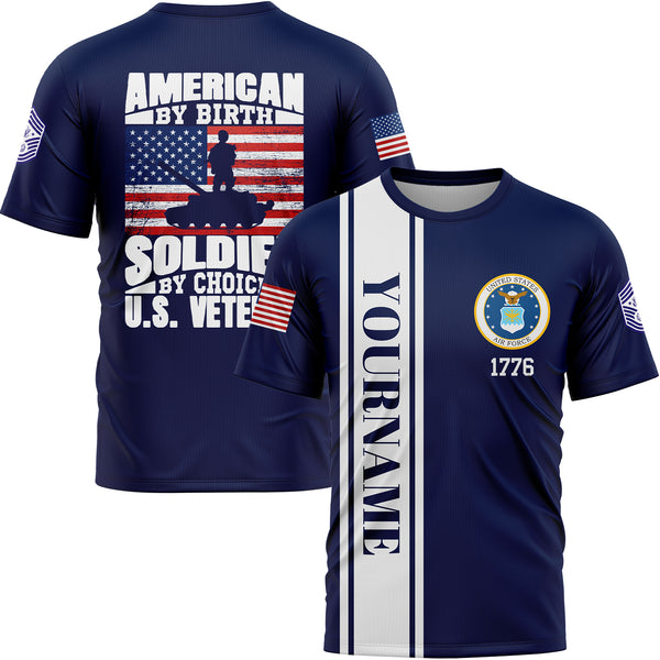 Custom Navy American By Birth Soldier By Choice 1776 Military Rank Name Veterans Day T-Shirt