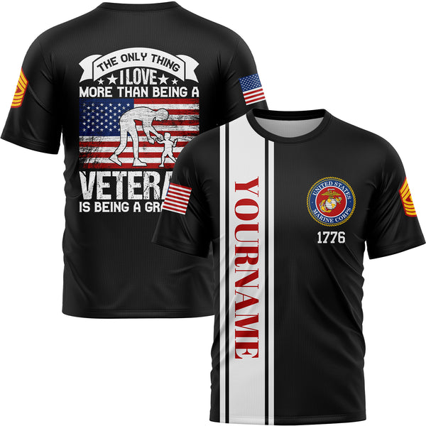 Custom Black The Only Thing I Love More Than Being A Veteran Is Being A Grandpa 1776 Military Rank Name Veterans Day T-Shirt