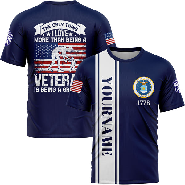 Custom Navy The Only Thing I Love More Than Being A Veteran Is Being A Grandpa 1776 Military Rank Name Veterans Day T-Shirt